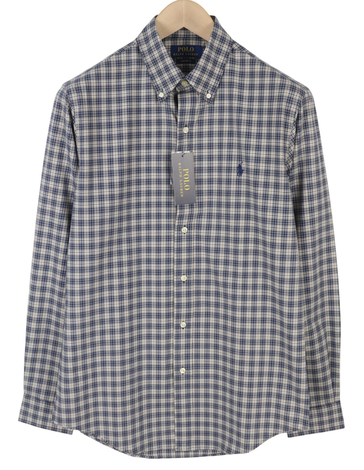 RALPH LAUREN Men Shirt S Stretch Custom Fit Plaid Button-Down Neck Logo Casual