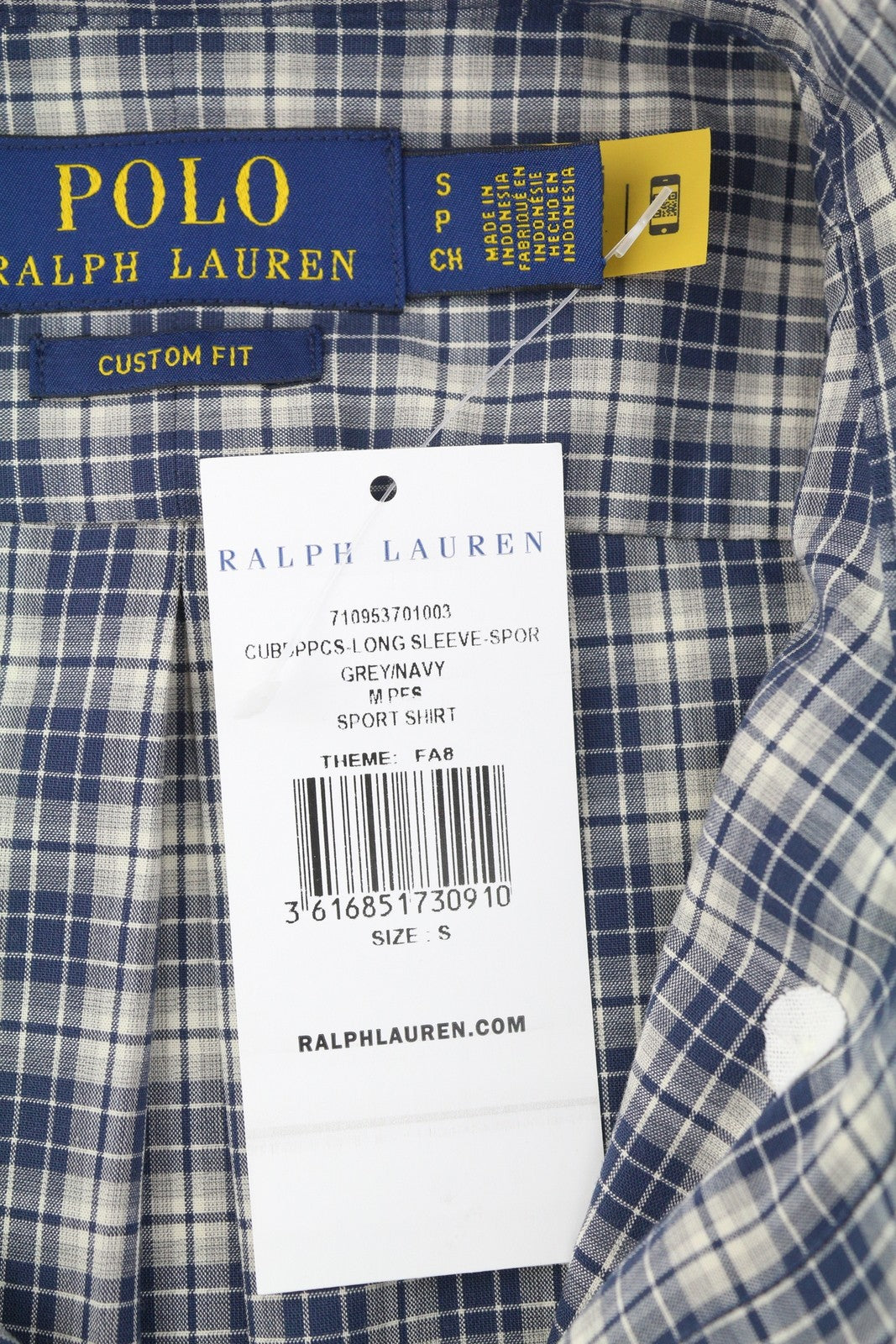 RALPH LAUREN Men Shirt S Stretch Custom Fit Plaid Button-Down Neck Logo Casual