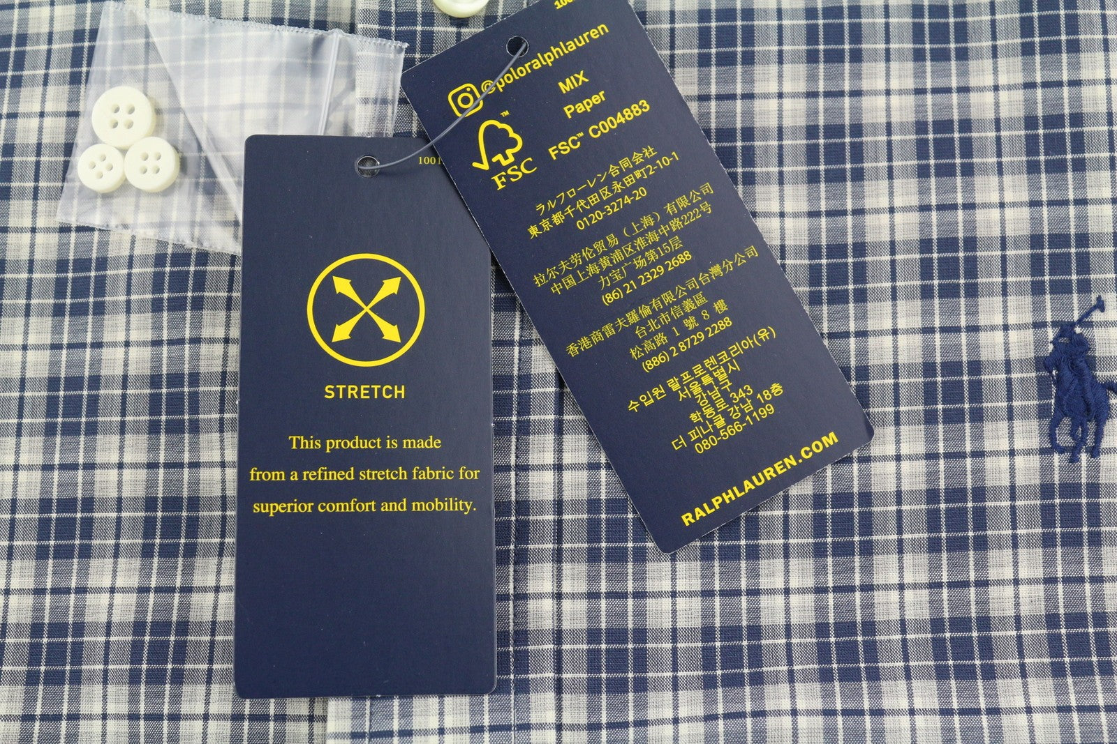 RALPH LAUREN Men Shirt S Stretch Custom Fit Plaid Button-Down Neck Logo Casual