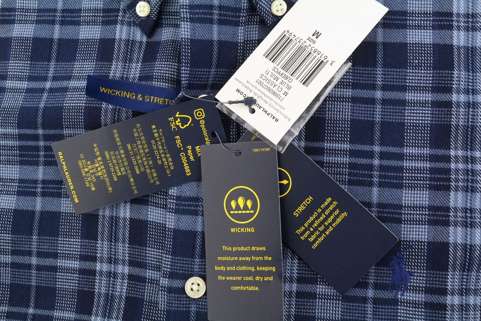 RALPH LAUREN Men Shirt M Blue Custom Fit Performance Plaid Button Flannel RRP169