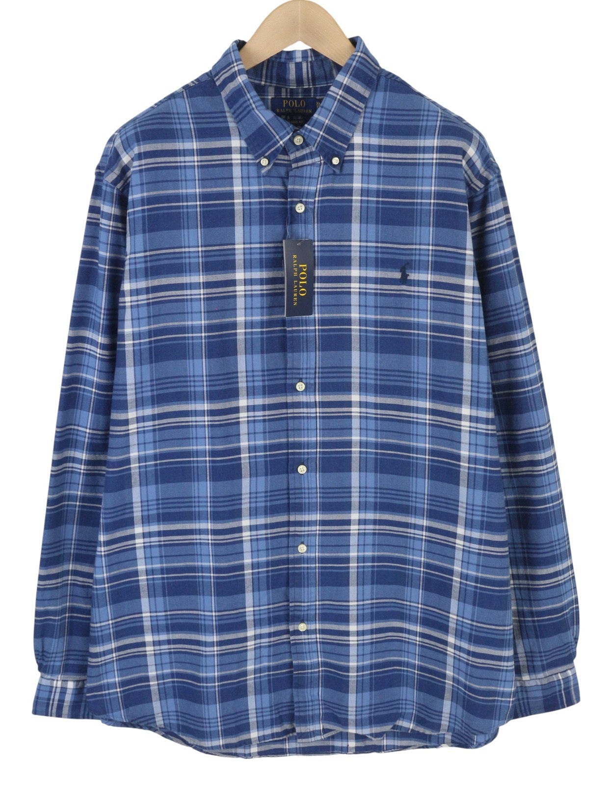 RALPH LAUREN Men Shirt 2XL Blue Classic Fit Indigo Oxford Plaid Button-Down Neck