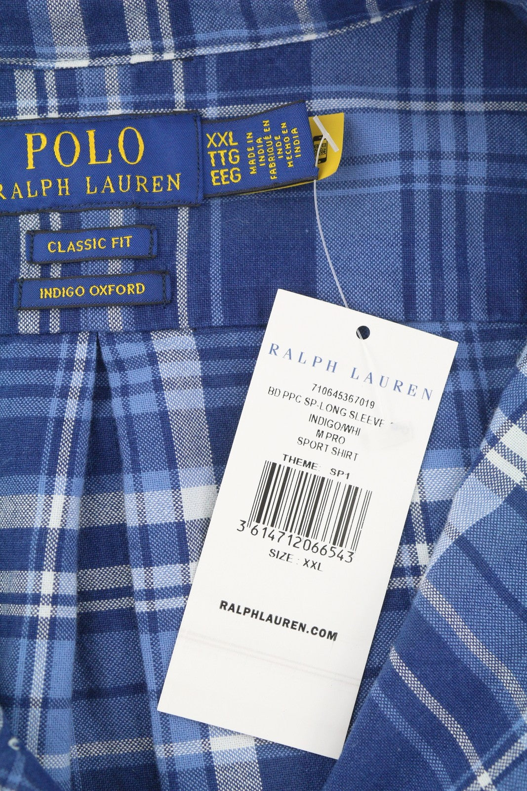 RALPH LAUREN Men Shirt 2XL Blue Classic Fit Indigo Oxford Plaid Button-Down Neck