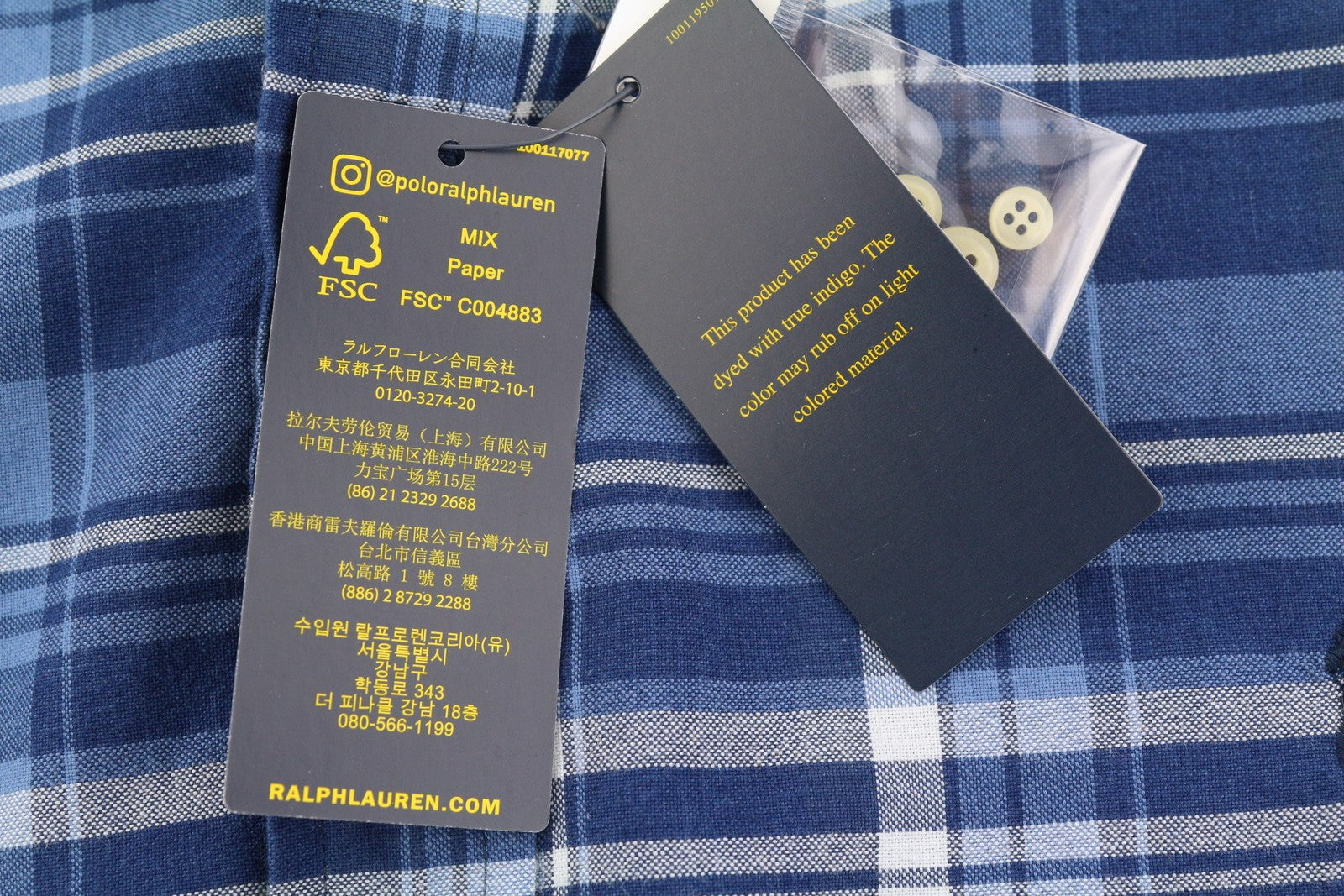 RALPH LAUREN Men Shirt 2XL Blue Classic Fit Indigo Oxford Plaid Button-Down Neck