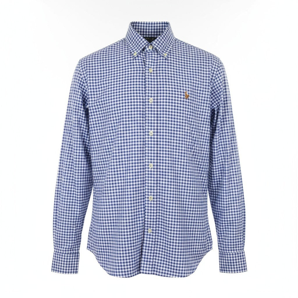 RALPH LAUREN Core Replen Men Shirt 2XL Blue Check Button-Down Neck Casual RRP159