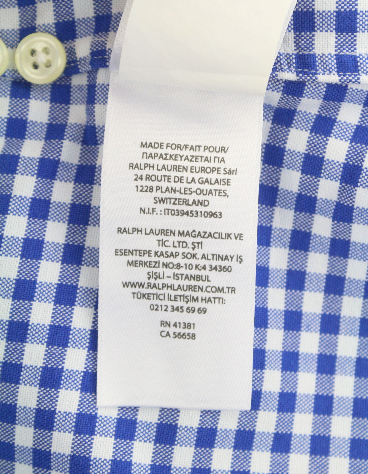 RALPH LAUREN Core Replen Men Shirt 2XL Blue Check Button-Down Neck Casual RRP159