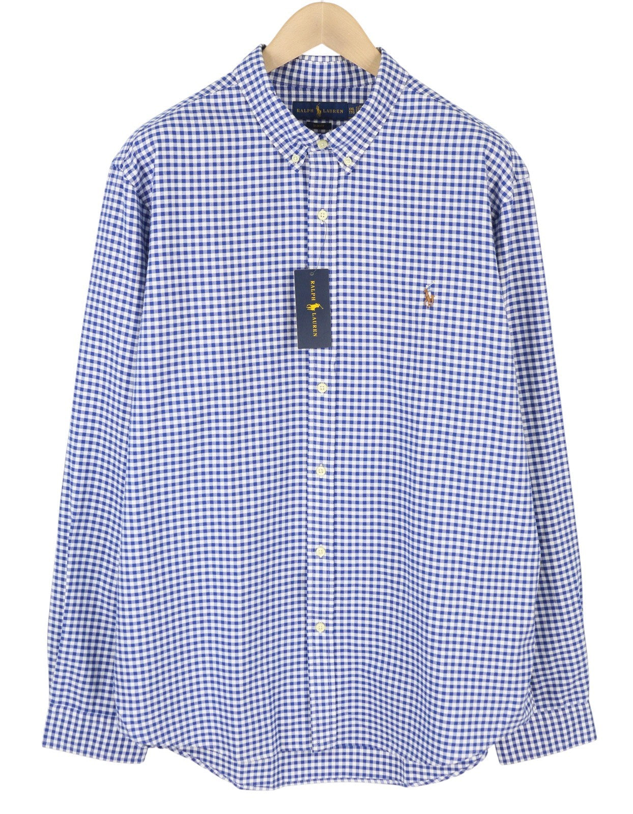 RALPH LAUREN Core Replen Men Shirt 2XL Blue Check Button-Down Neck Casual RRP159