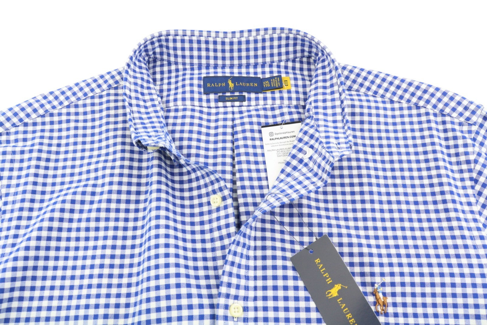 RALPH LAUREN Core Replen Men Shirt 2XL Blue Check Button-Down Neck Casual RRP159