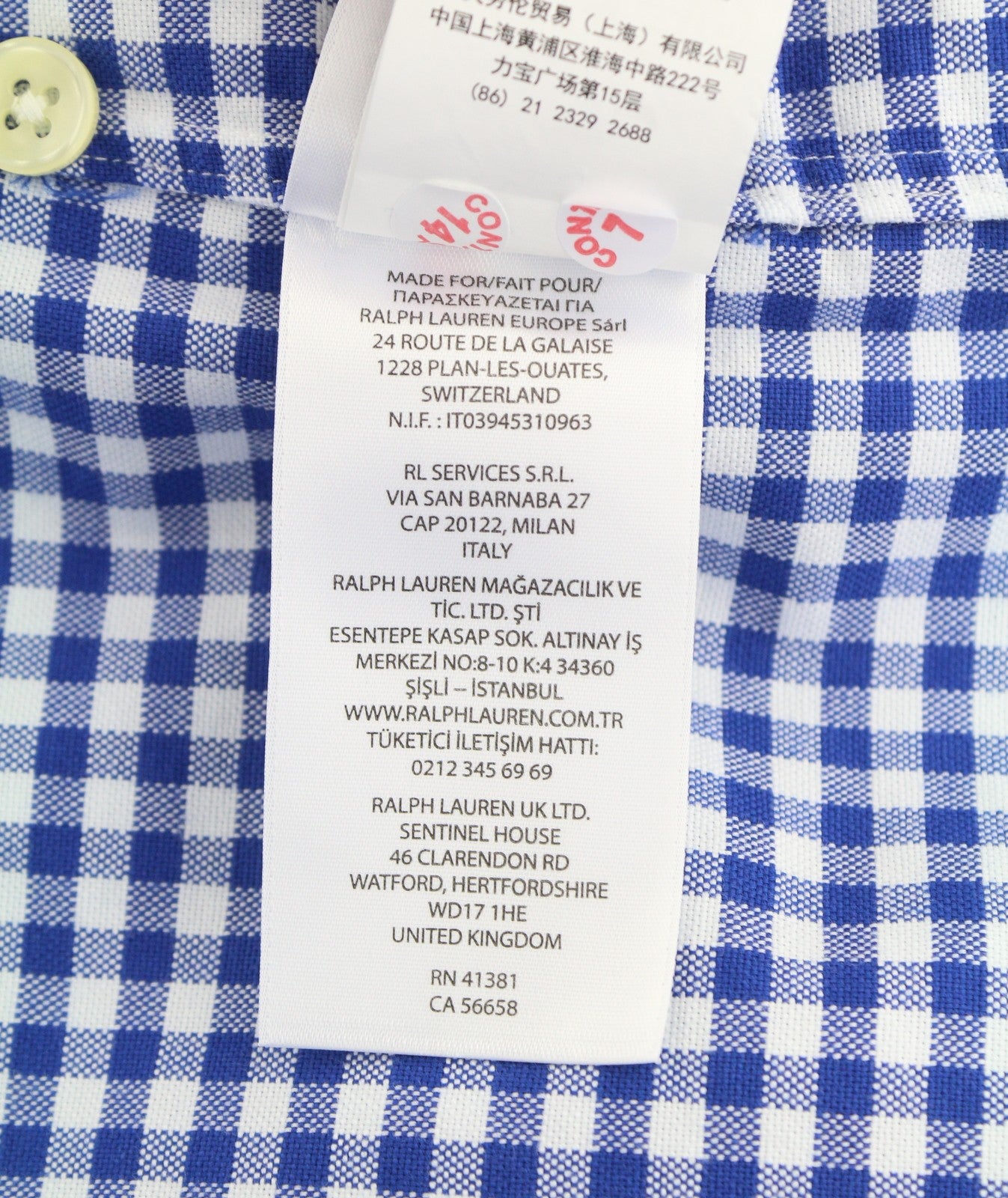 RALPH LAUREN Core Replen Men Shirt XL Blue Check Button-Down Neck Casual RRP159