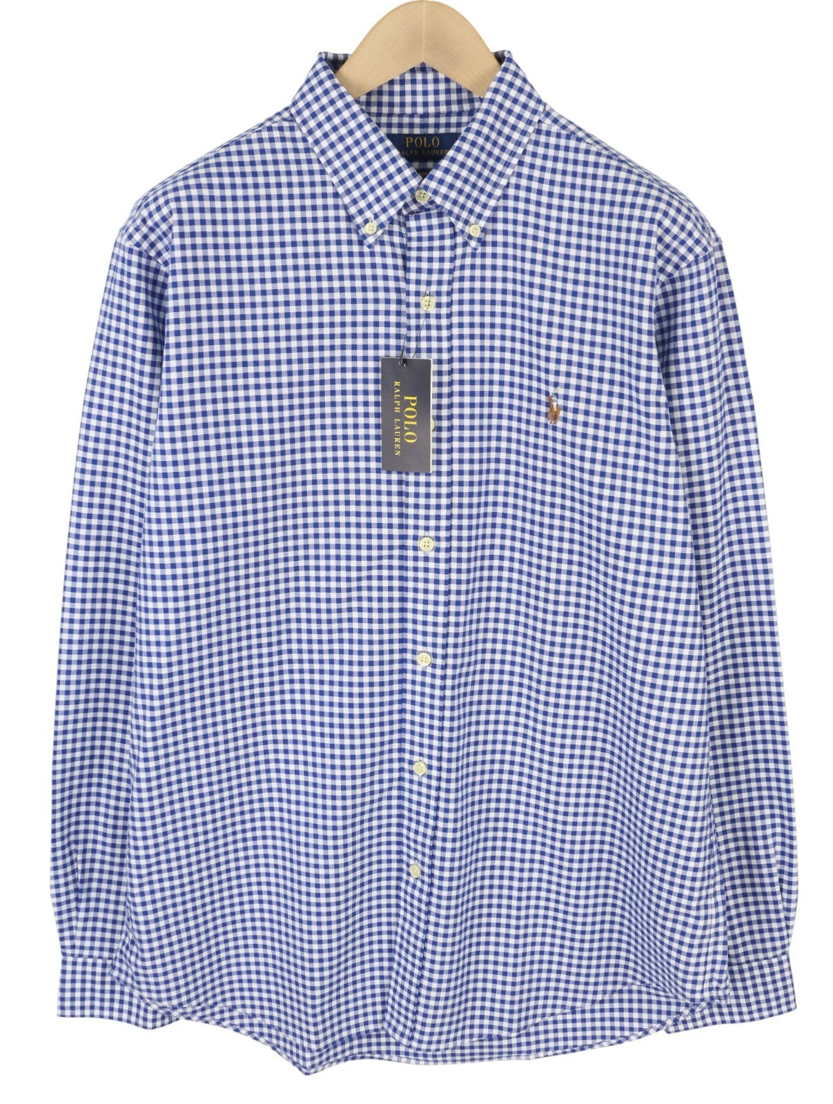 RALPH LAUREN Core Replen Men Shirt XL Blue Check Button-Down Neck Casual RRP159