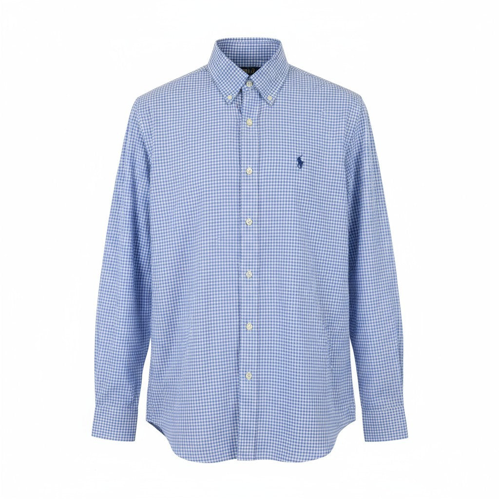 RALPH LAUREN Core Replen Men Shirt M Blue Check Button-Down Custom Fit RRP159