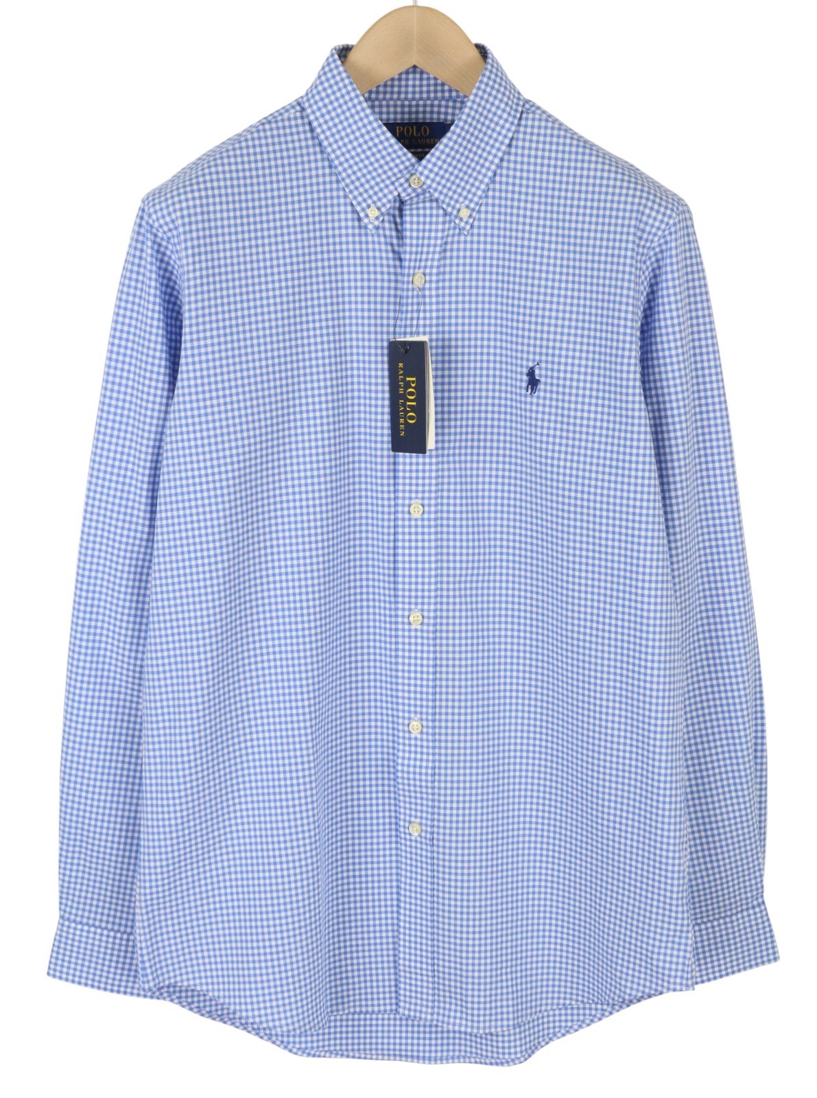 RALPH LAUREN Core Replen Men Shirt M Blue Check Button-Down Custom Fit RRP159