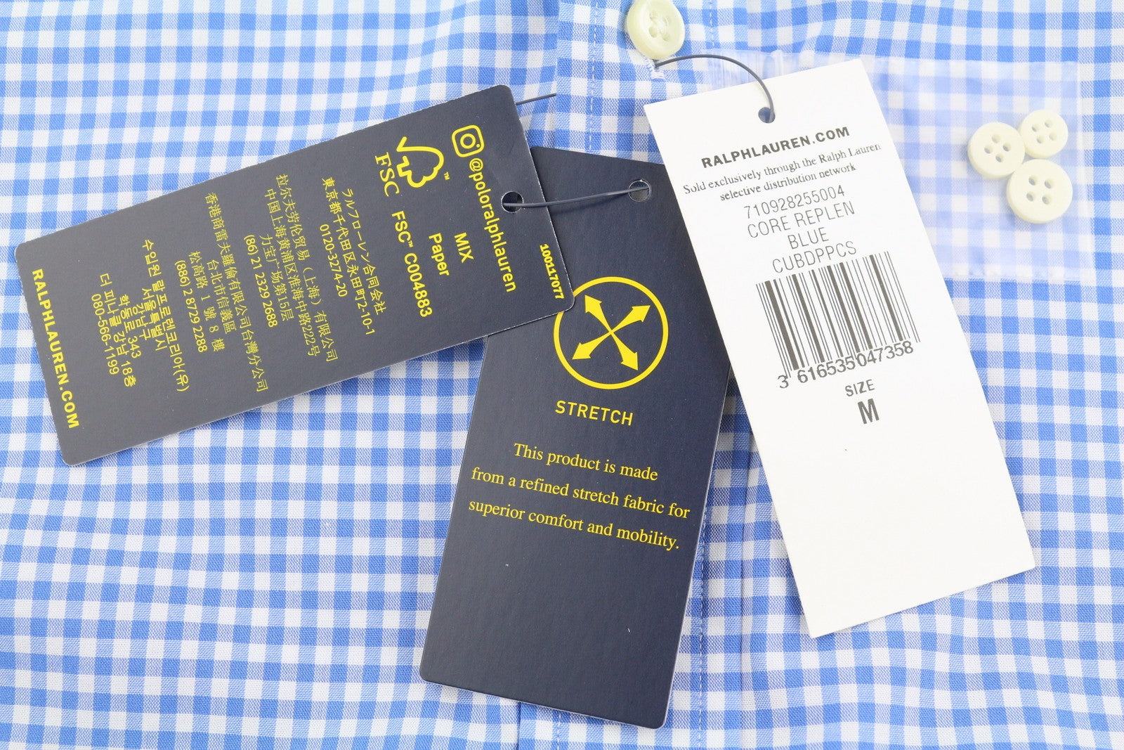 RALPH LAUREN Core Replen Men Shirt M Blue Check Button-Down Custom Fit RRP159