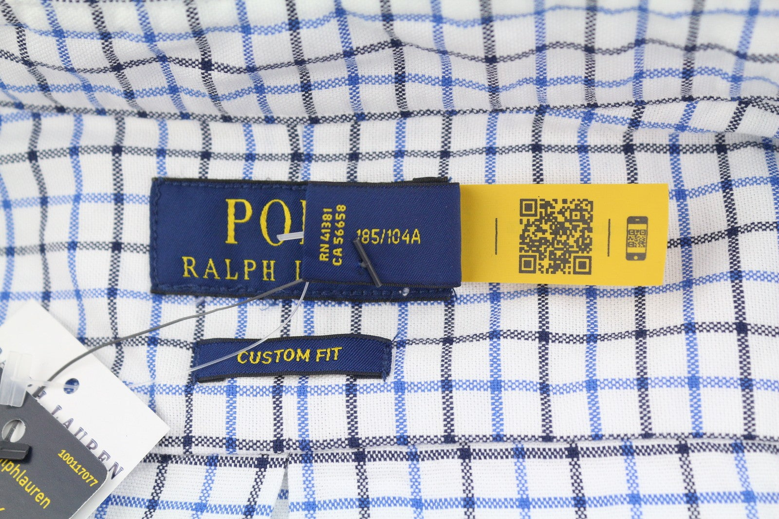 RALPH LAUREN Men Shirt XL White Check Custom Fit Button-Down Neck Logo RRP169