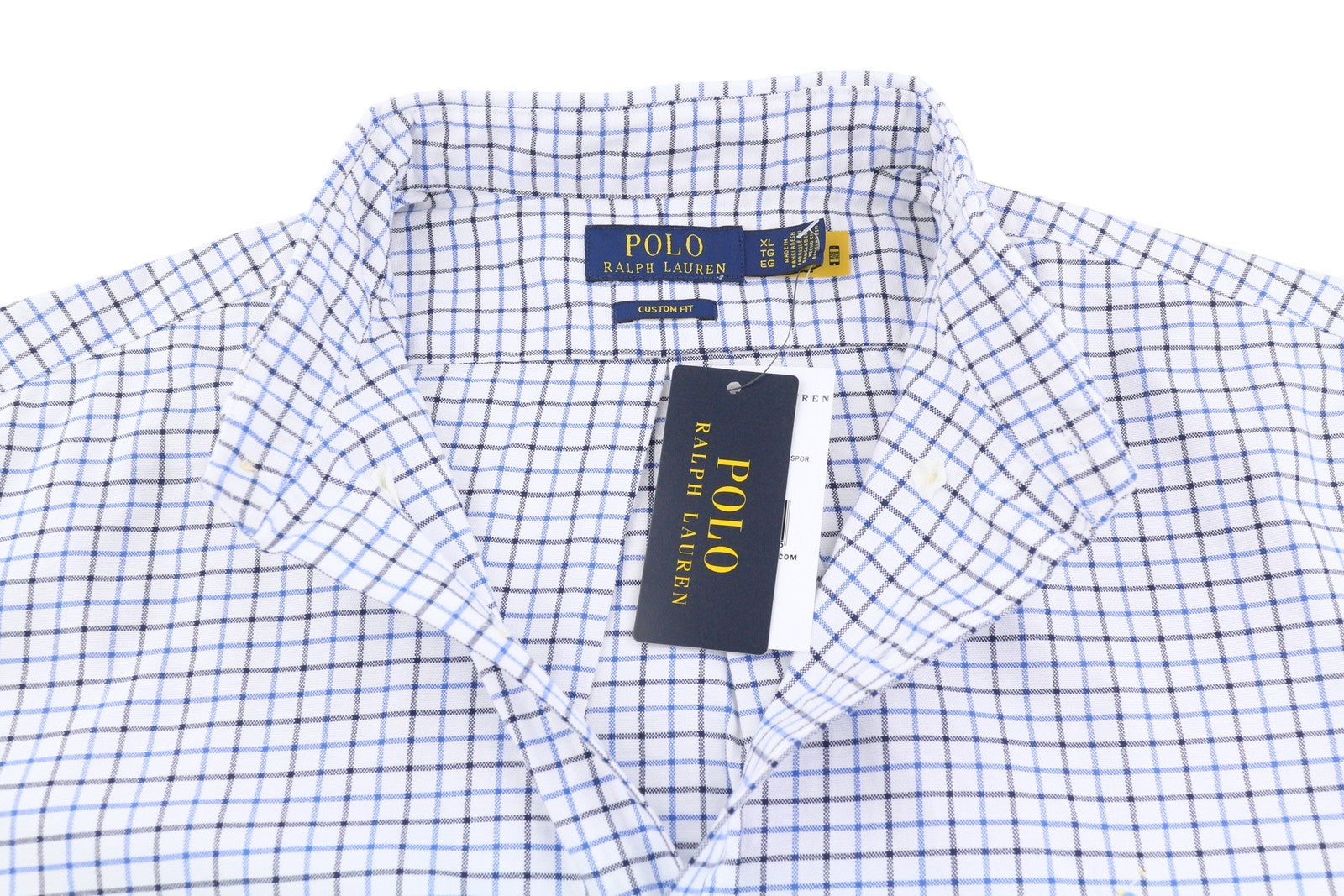 RALPH LAUREN Men Shirt XL White Check Custom Fit Button-Down Neck Logo RRP169