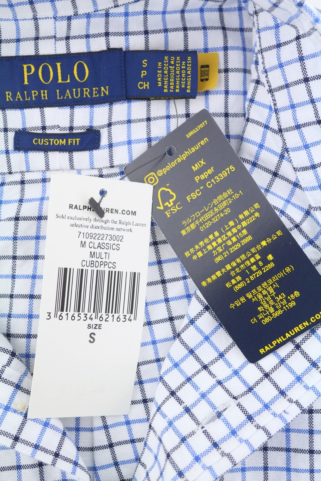 RALPH LAUREN Men Shirt S White Check Custom Fit Button-Down Neck Logo RRP169