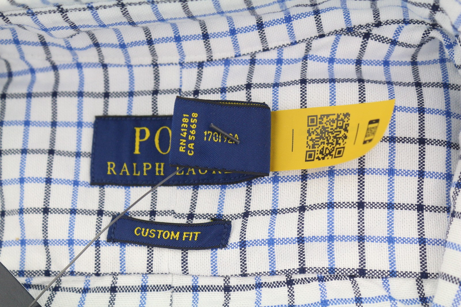 RALPH LAUREN Men Shirt S White Check Custom Fit Button-Down Neck Logo RRP169