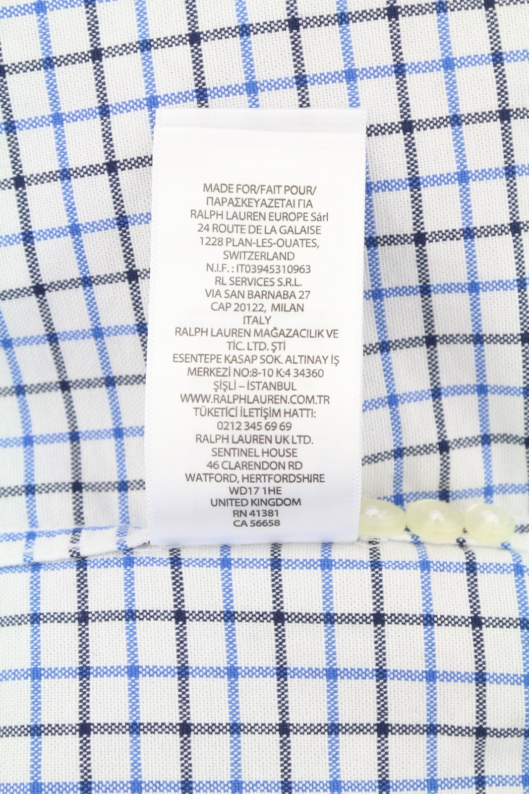 RALPH LAUREN Men Shirt S White Check Custom Fit Button-Down Neck Logo RRP169