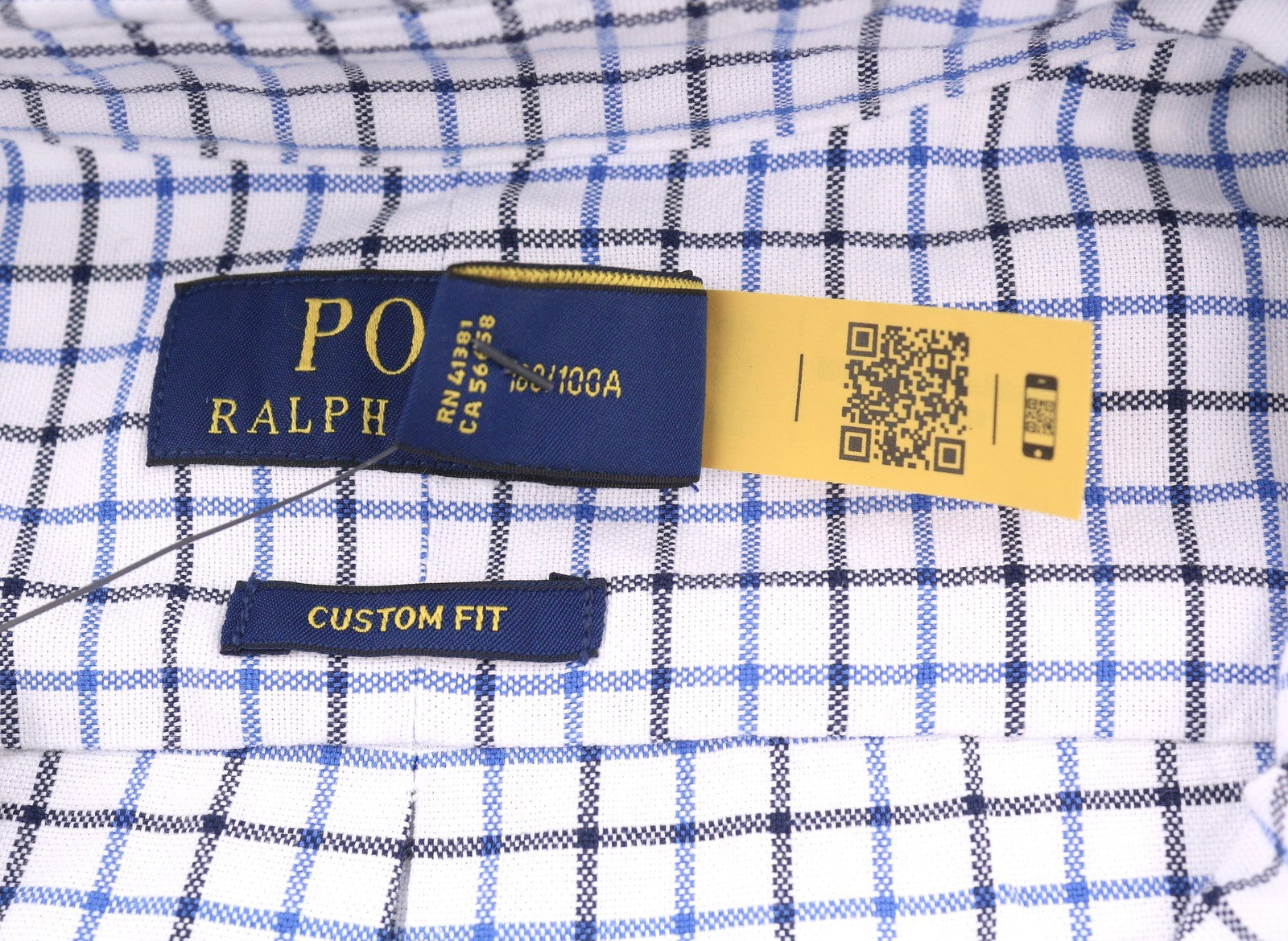 RALPH LAUREN Men Shirt L White Check Custom Fit Button-Down Neck Logo RRP169