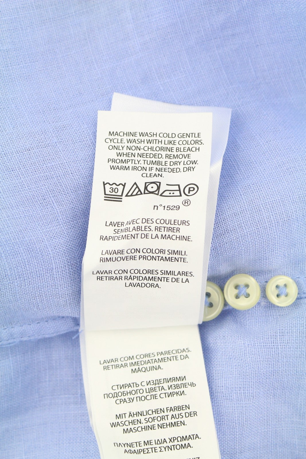 RALPH LAUREN Men Shirt S Blue Linen Custom Fit Button-Down Neck Logo RRP169