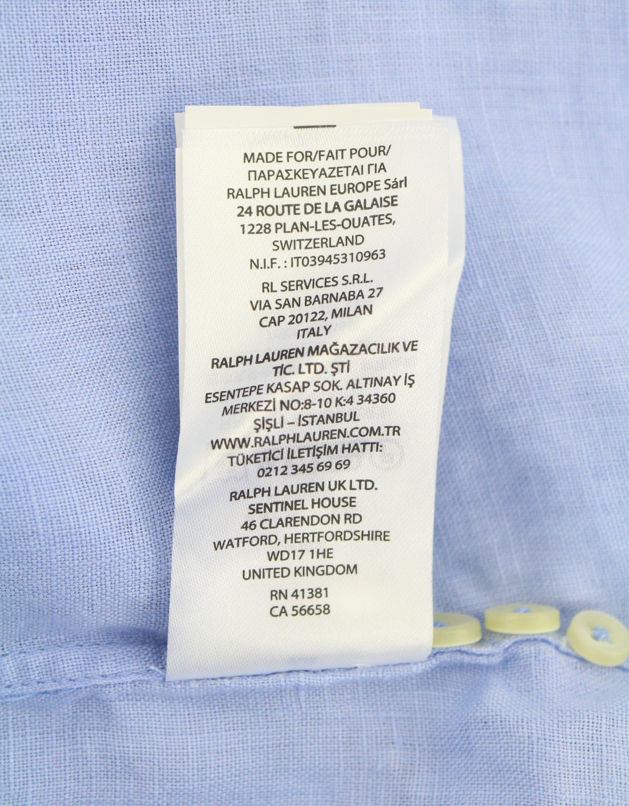 RALPH LAUREN Men Shirt S Blue Linen Custom Fit Button-Down Neck Logo RRP169