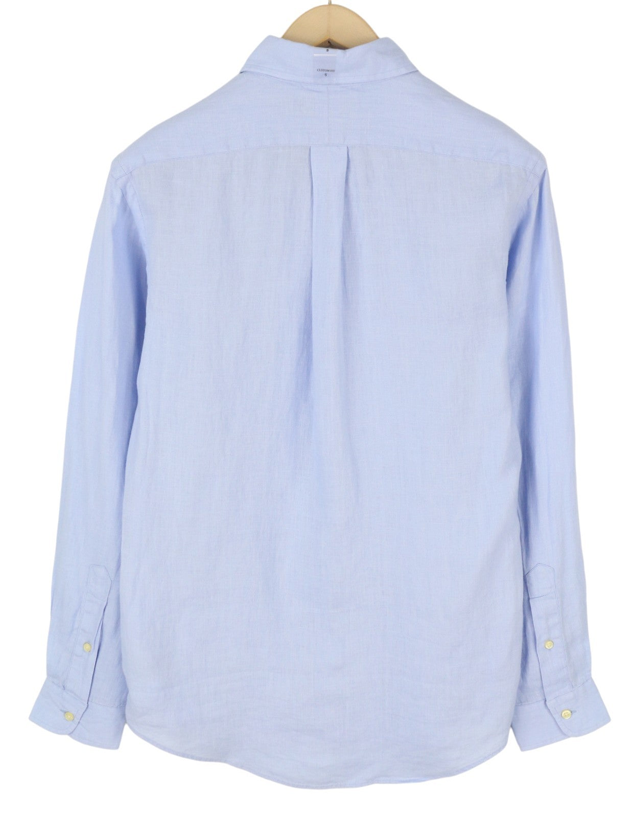 RALPH LAUREN Men Shirt S Blue Linen Custom Fit Button-Down Neck Logo RRP169