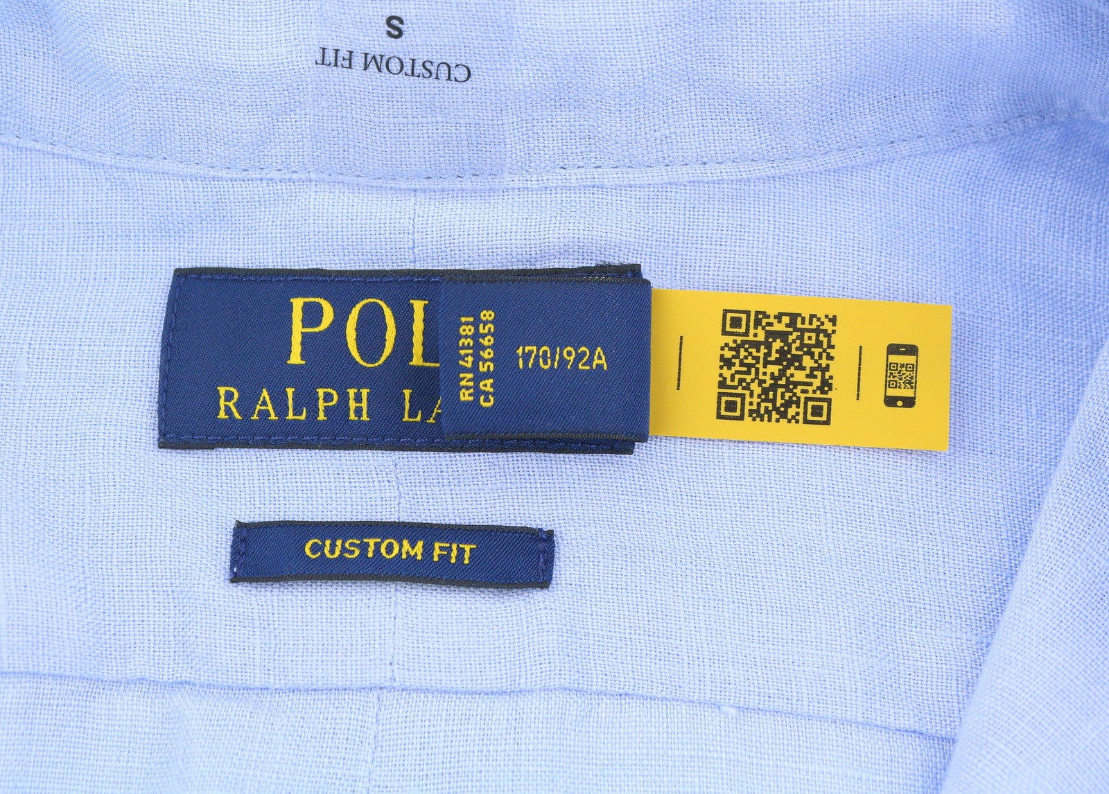 RALPH LAUREN Men Shirt S Blue Linen Custom Fit Button-Down Neck Logo RRP169