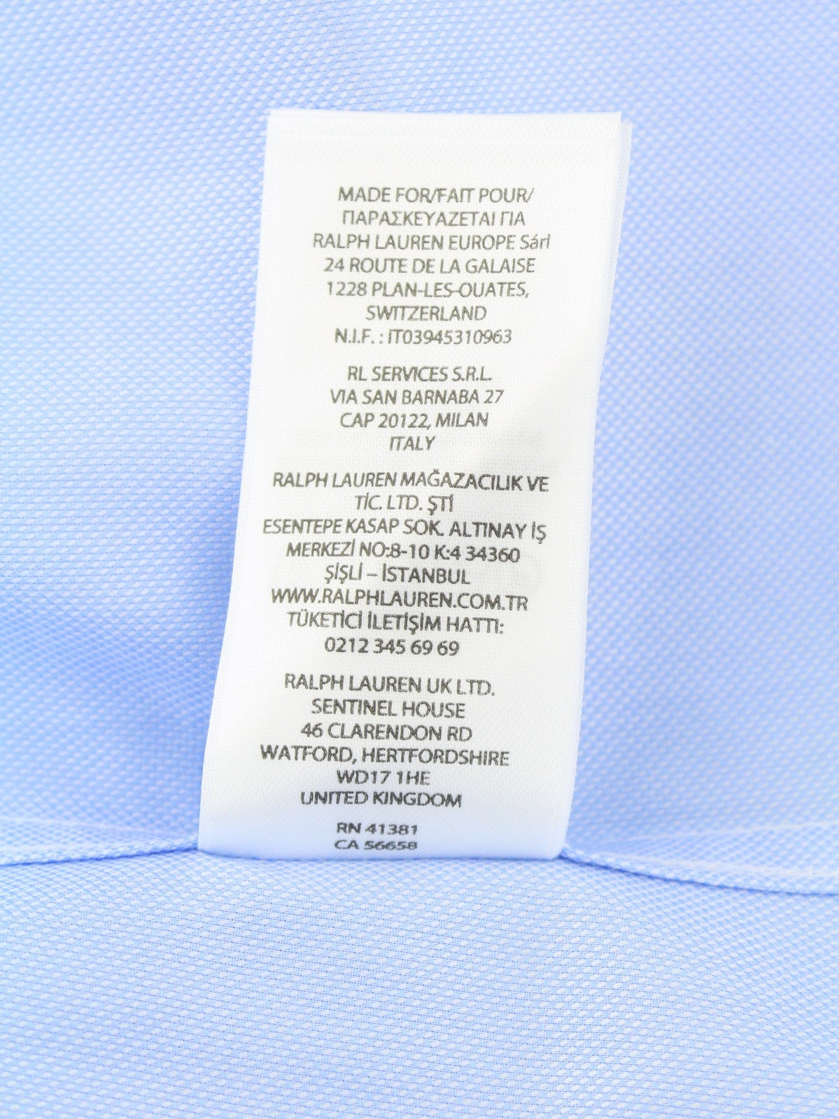 RALPH LAUREN Men Formal Shirt 17 Blue Cutaway Neck Button-Up Slim Fit RRP149
