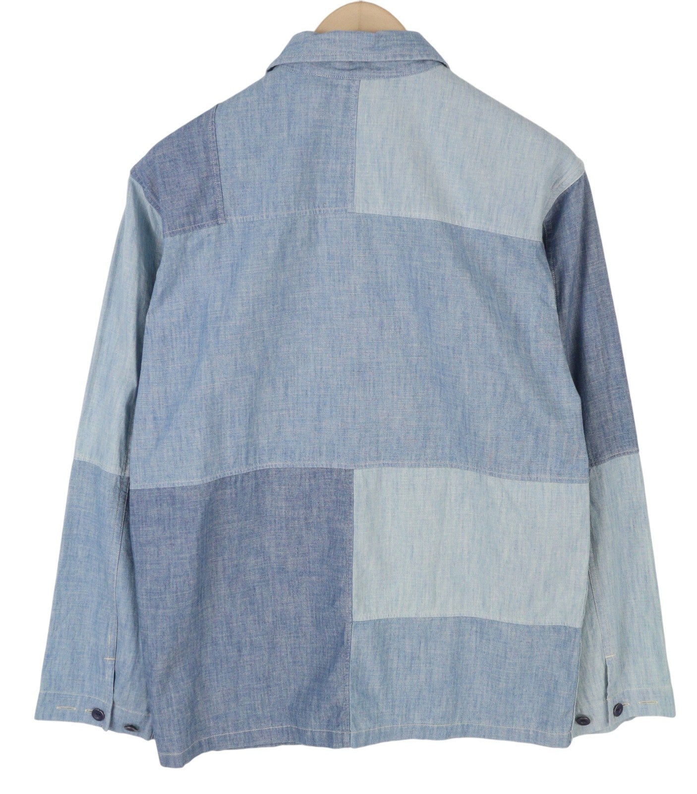 RALPH LAUREN Men Shirt S Blue Faded Patchwork Button-Up Spread Classic RRP199