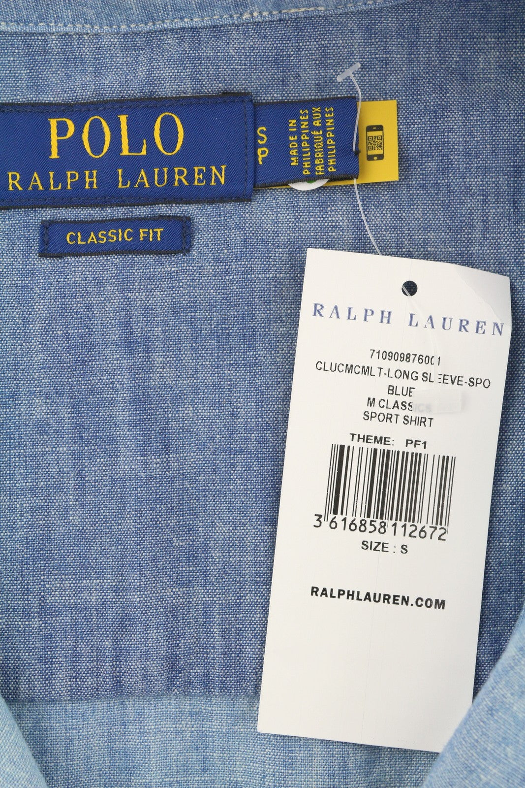 RALPH LAUREN Men Shirt S Blue Faded Patchwork Button-Up Spread Classic RRP199