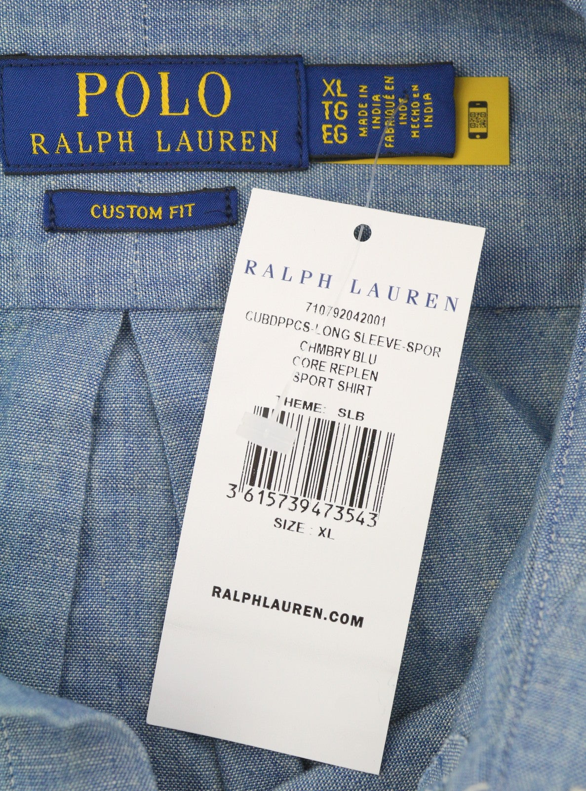 RALPH LAUREN Core Replen Men Shirt XL Blue Faded Button-Down Custom Fit RRP159