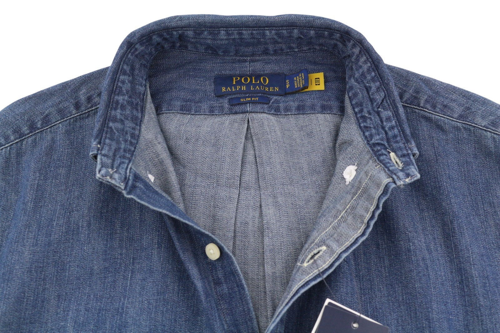 RALPH LAUREN Core Replen Men Shirt S Blue Denim Faded Button Down Slim RRP159