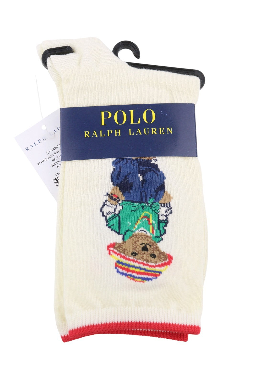 RALPH LAUREN Women Socks OS Cream Bear Print Logo Tight-Knit Stretch Unisex