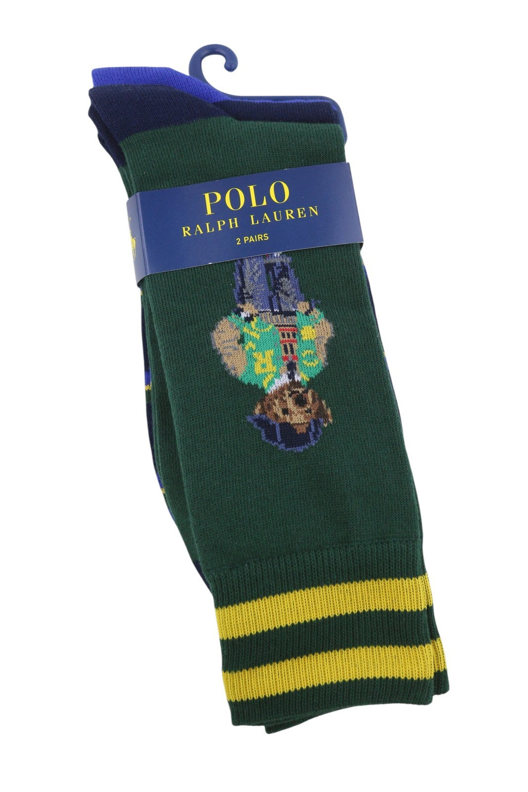 RALPH LAUREN Men Socks OS Green Bear Embroidered Logo Tight Knit Unisex 2 Pairs