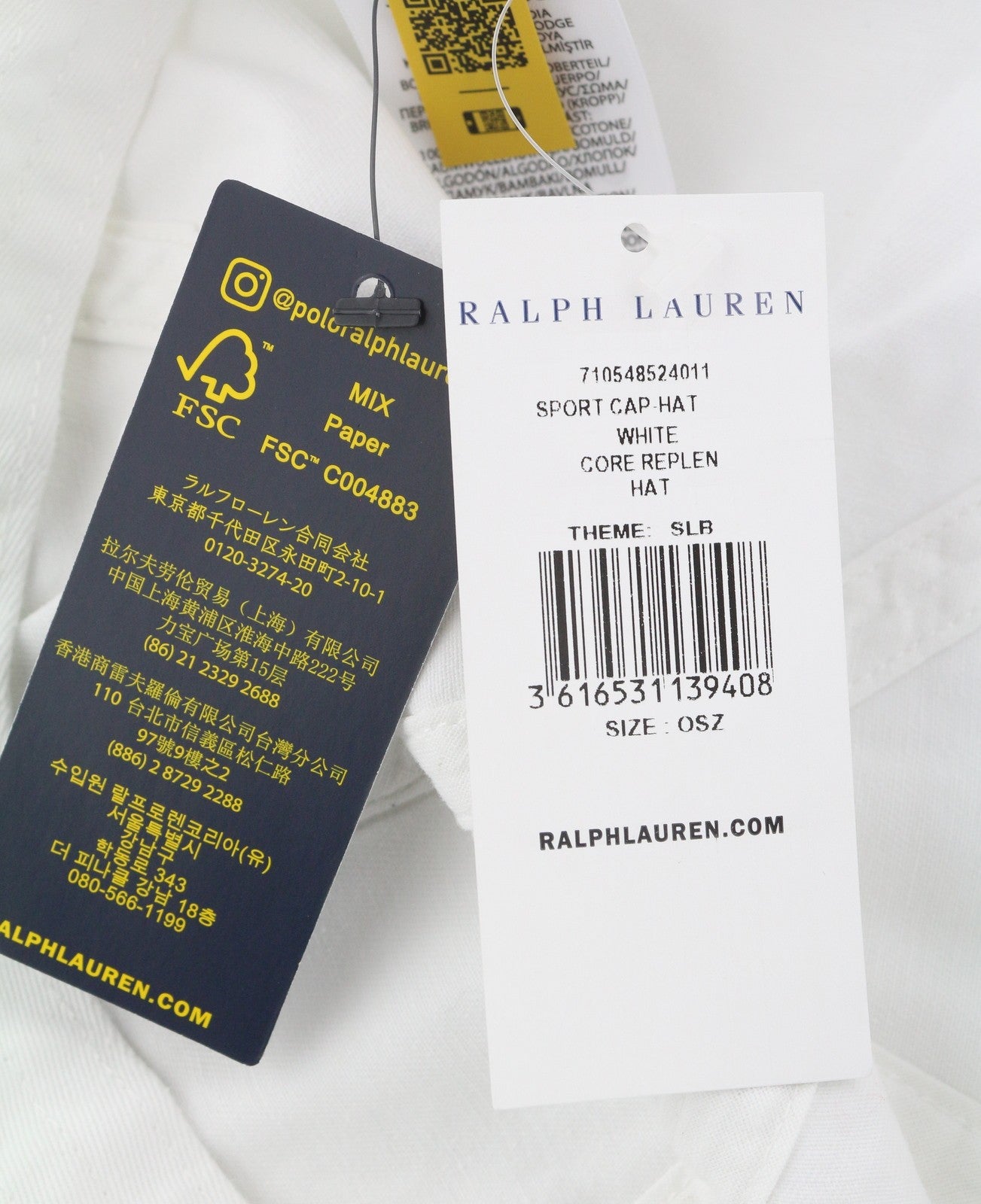 RALPH LAUREN Core Replen Men Cap OS White Embroidered Logo Baseball Unisex