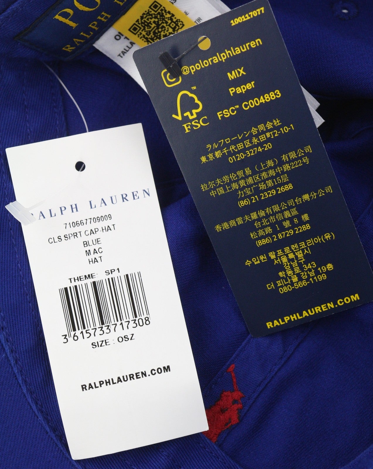 RALPH LAUREN Men Cap OS Blue Embroidered Logo Cotton Baseball Unisex