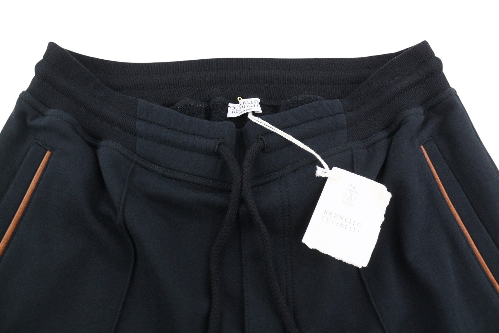 BRUNELLO CUCINELLI Men Trousers M Black Drawstrings Waist Pockets Sweatpants