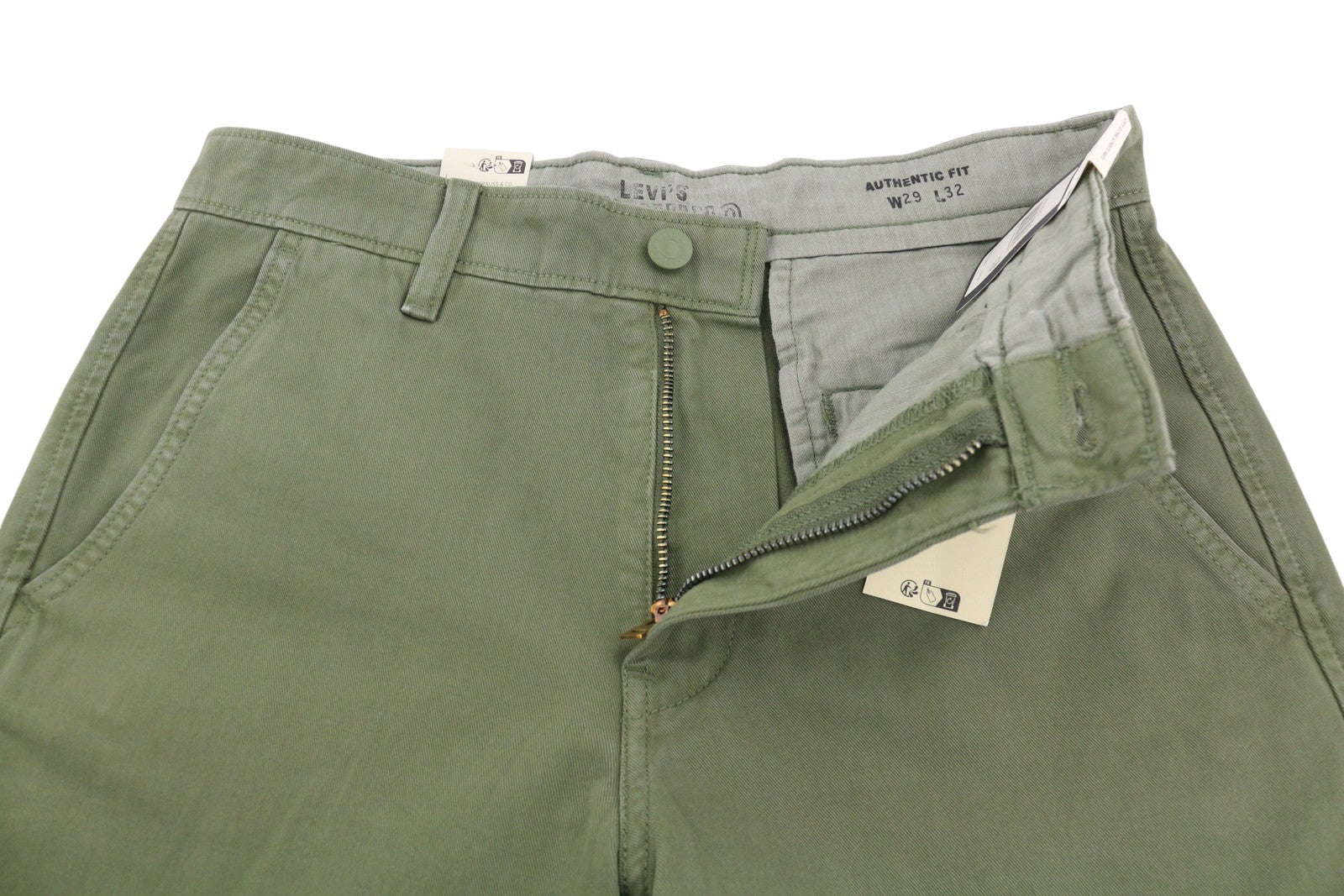 LEVI'S XX Chino Men Trousers W29/L32 Khaki Green Authentic Fit Big E Mid Waist