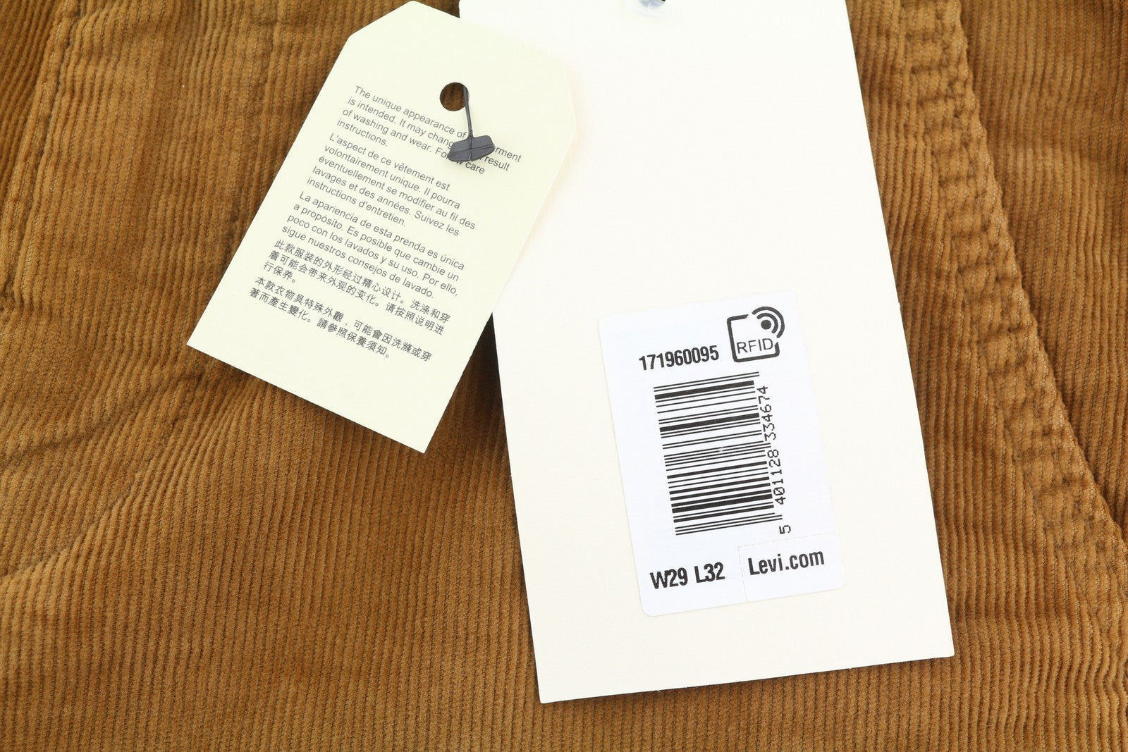 LEVI'S XX Chino Men Trousers W29/L32 Brown Corduroy Standard Taper Fit Big E