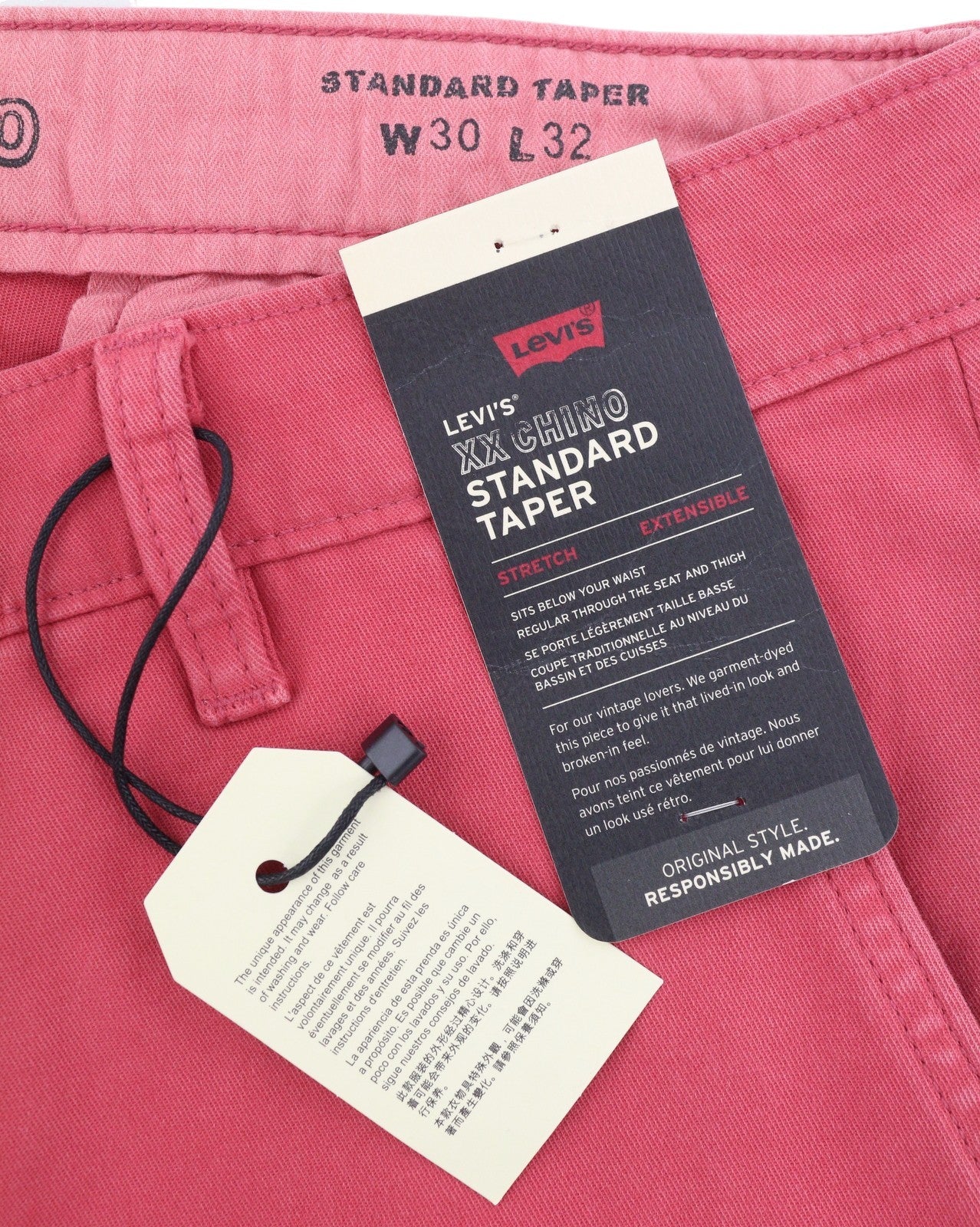 LEVI'S XX Chino Men Trousers W30/L32 Mid Pink Standard Taper Stretch Extensible