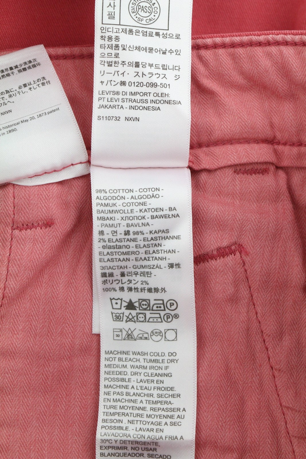 LEVI'S XX Chino Men Trousers W30/L32 Mid Pink Standard Taper Stretch Extensible