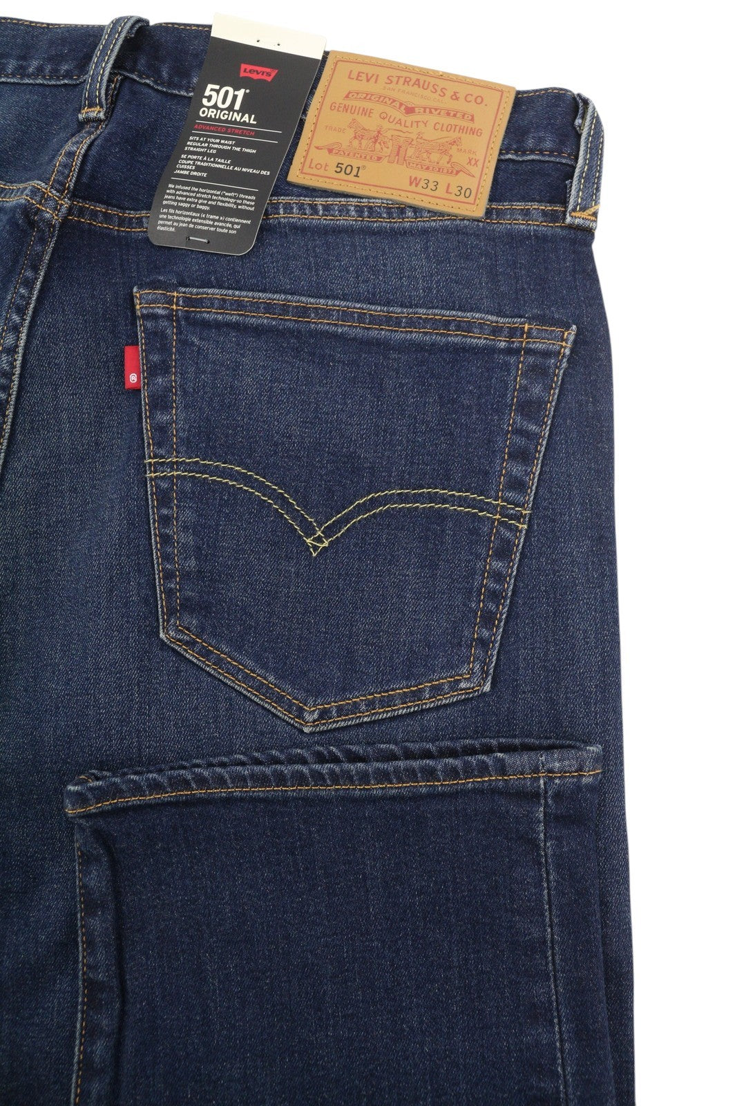 LEVI'S 501 Men Jeans W33/L30 Premium Straight Fit Advanced Stretch Faded Blue