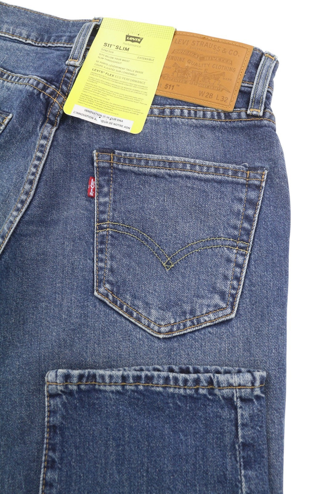 LEVI'S 511 vyriški džinsai W28/L32 Premium Big E Flex Stretch Slim Fit Zip Faded Blue 
