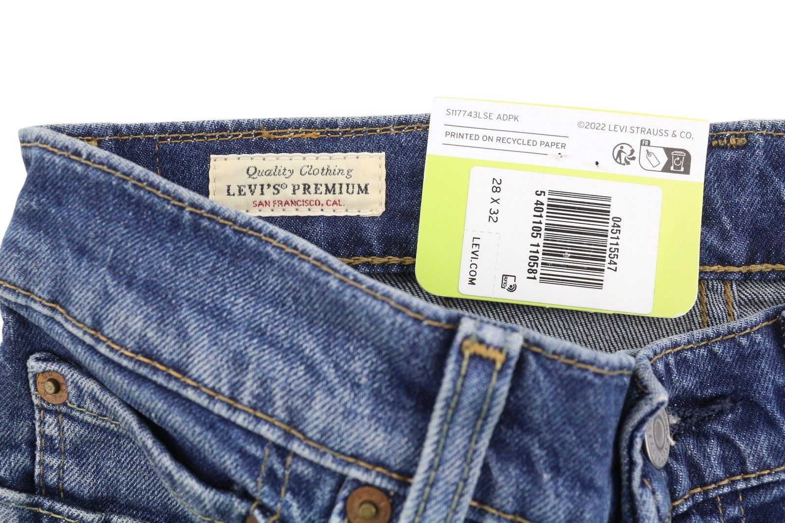 LEVI'S 511 vyriški džinsai W28/L32 Premium Big E Flex Stretch Slim Fit Zip Faded Blue 