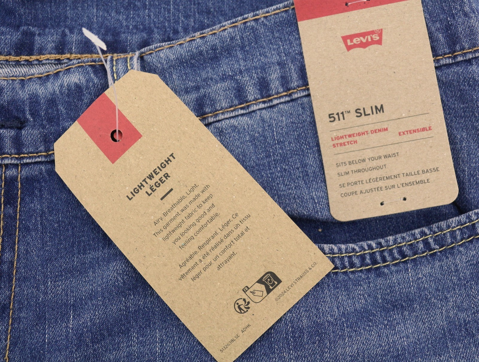 LEVI'S 511 Men Jeans W36/L36 Blue Faded Lightweight Denim Stretch Extensible