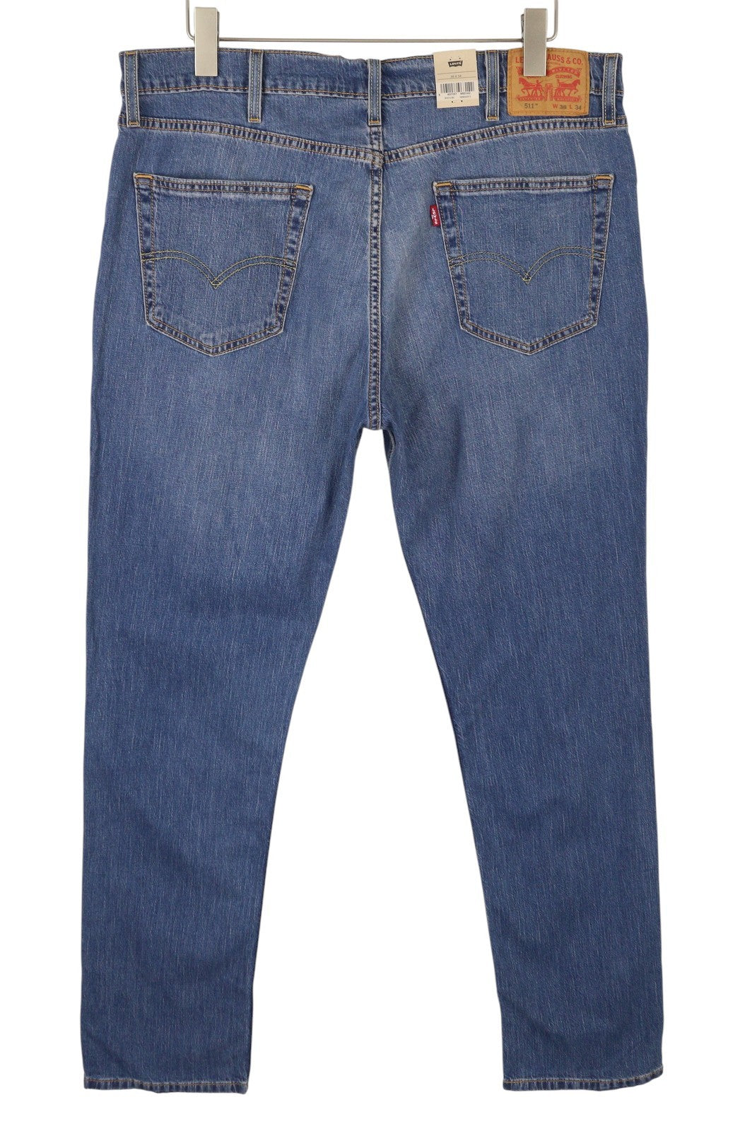 LEVI'S 511 vyriški džinsai W38/L34 mėlyni, išblukę, lengvi, tamprūs, prailginami. 