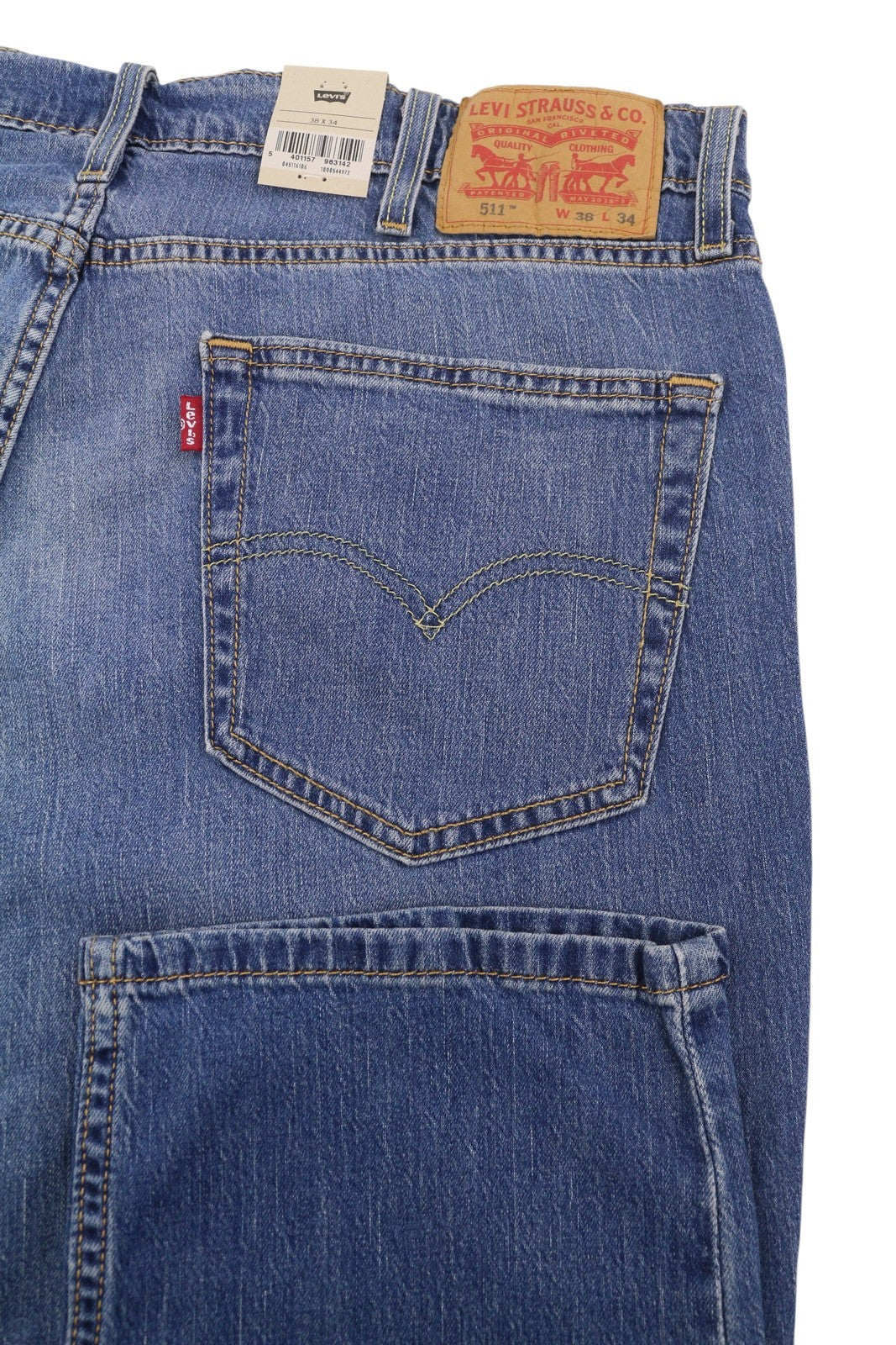 LEVI'S 511 vyriški džinsai W38/L34 mėlyni, išblukę, lengvi, tamprūs, prailginami. 