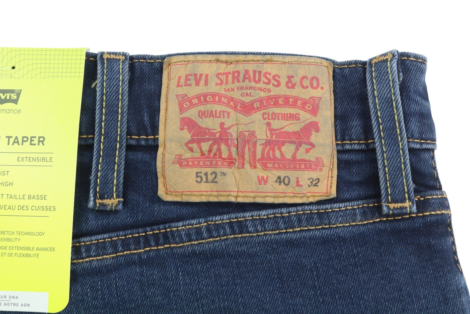 LEVI'S 512 vyriški džinsai W40/L32 mėlyni, išblukę, ploni, siaurėjantys, „Flex Stretch“ stiliaus. 