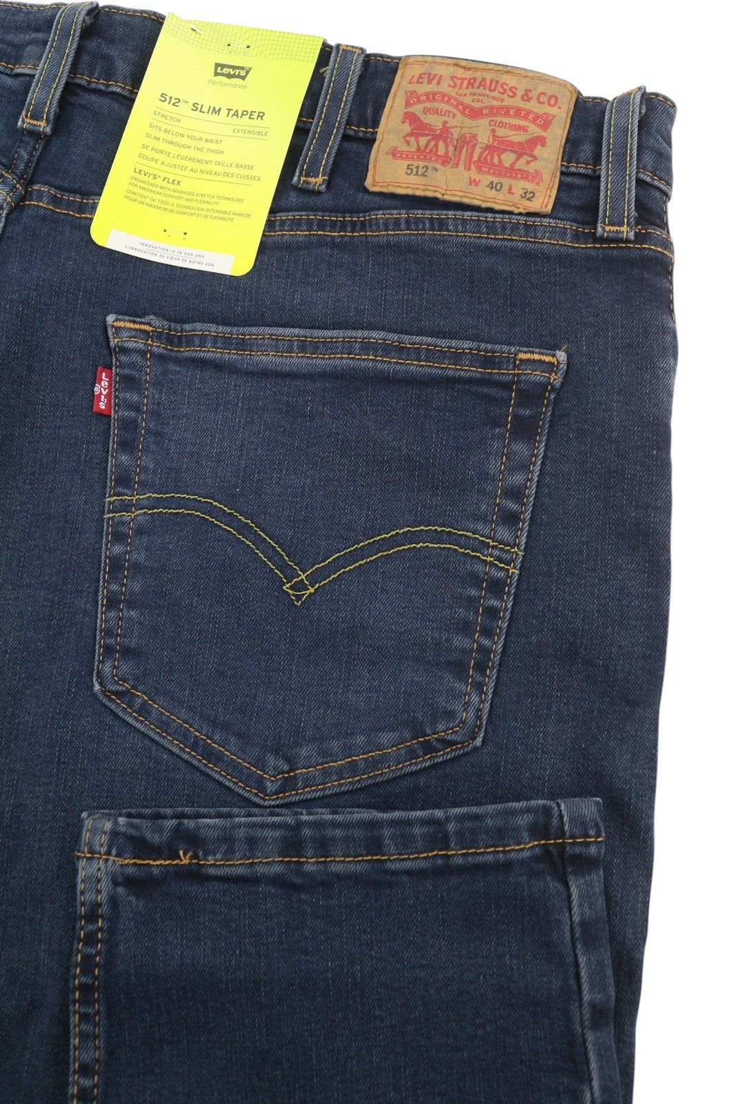 LEVI'S 512 vyriški džinsai W40/L32 mėlyni, išblukę, ploni, siaurėjantys, „Flex Stretch“ stiliaus. 