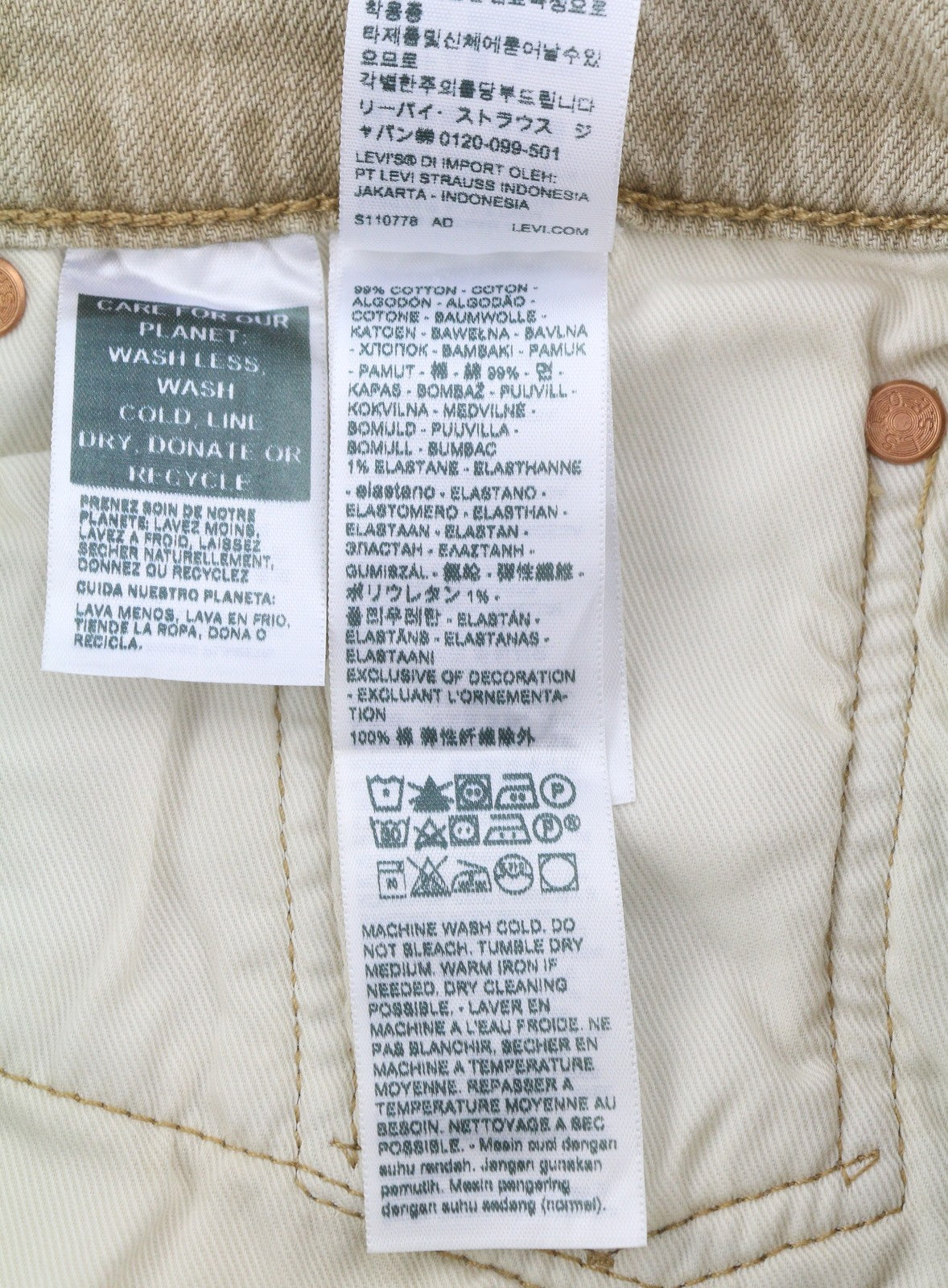 LEVI'S 502 vyriški džinsai W28/L32 Premium Big E Tapered Fit Zip Fly Beige Denim 