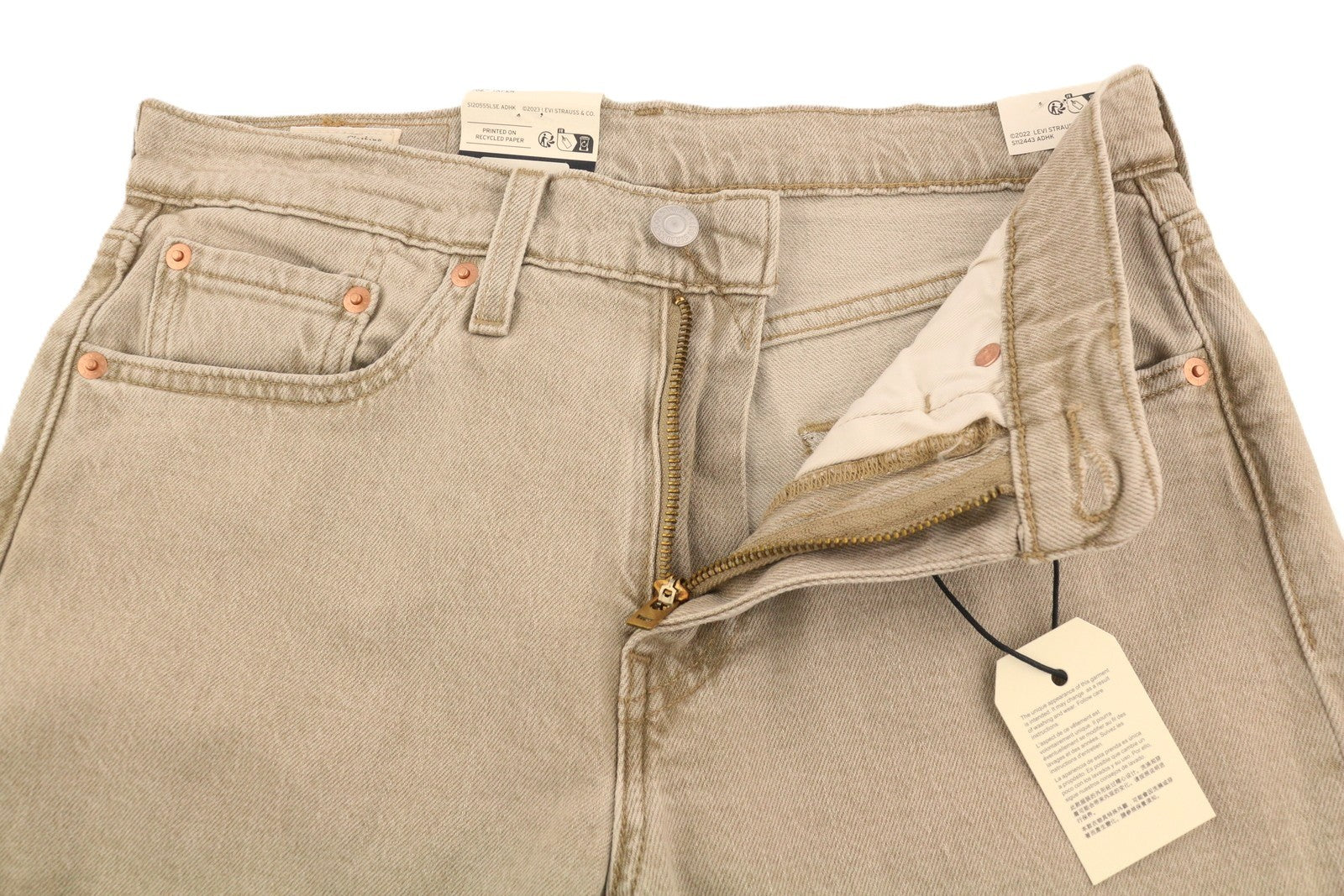 LEVI'S 502 vyriški džinsai W28/L32 Premium Big E Tapered Fit Zip Fly Beige Denim 